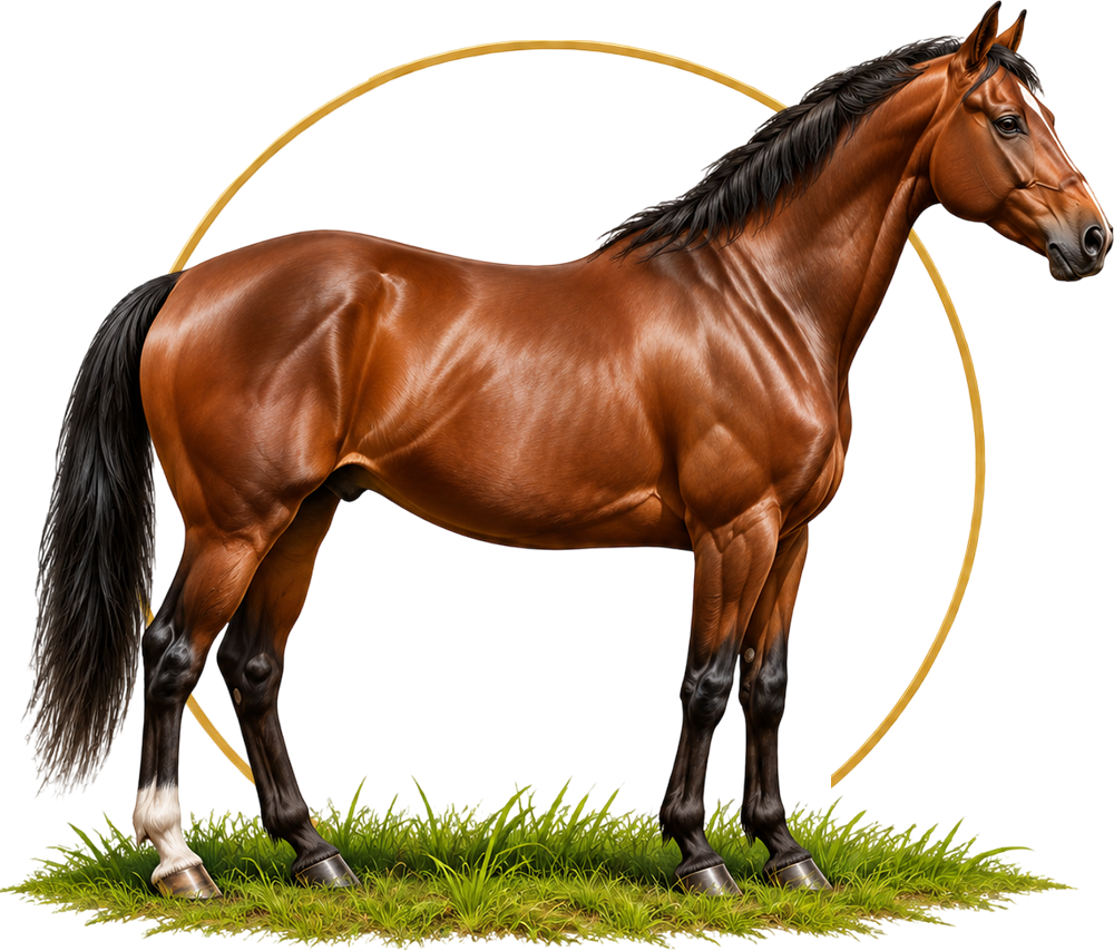 Brown horse standing on grass